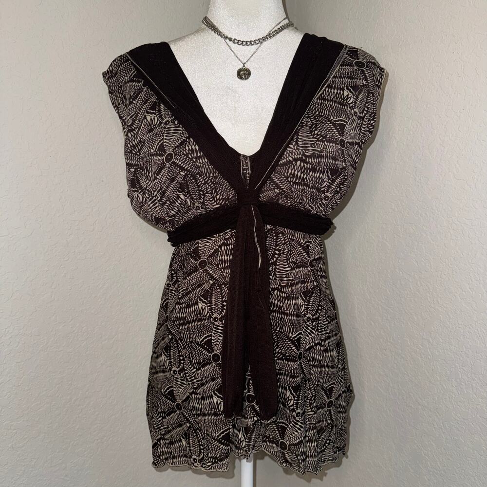 VTG Y2K Max Studio Mesh Layered Brown Blouse Women's Size Medium Boho Casual